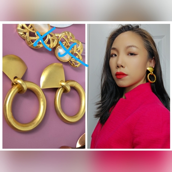 Elegant Gold Tone Statement Earrings Clip On Earrings - Picture 7 of 15